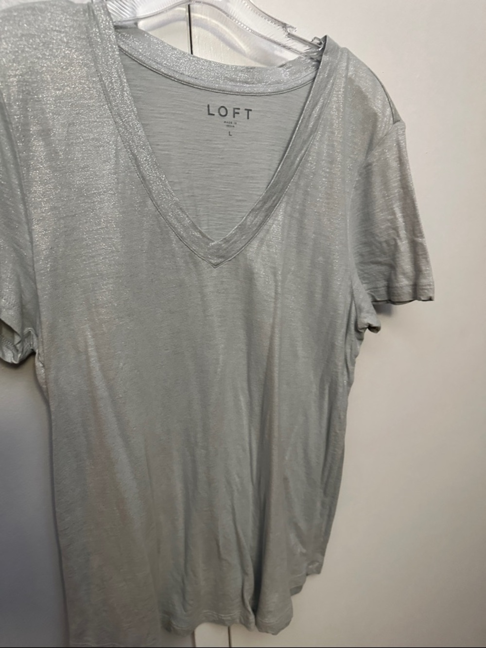 LOFT Light Silver Metallic V-Neck Tee